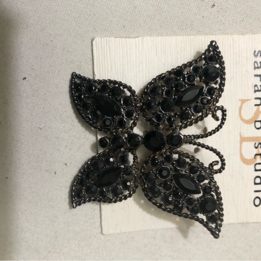 Black Gemstone Butterfly Brooch